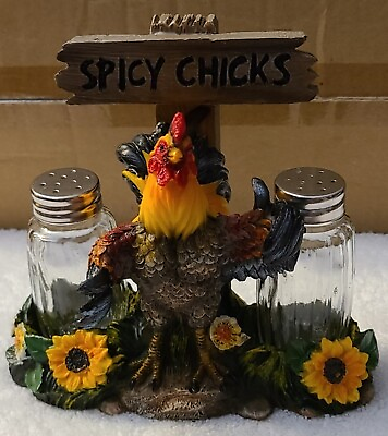 #ad ROOSTER CHICKEN FARM SPICY CHICKS ROASTER SPICE SALT AND PEPPER SHAKER SET $30.02