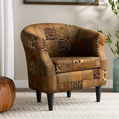 #ad Rustic Animal Print Upholstered Barrel Chair Round Arms Coil Spring Cushion $276.60