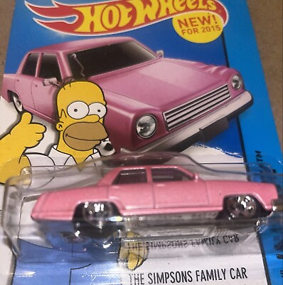 #ad 2015 Hot Wheels THE SIMPSONS FAMILY CAR Pink w HOMER ON CARD New For 2015 $29.98