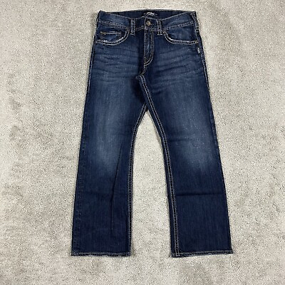 #ad Silver Jeans Mens 34x30 Blue Zac Straight Y2K Embroidered Preppy Dark Denim $28.88