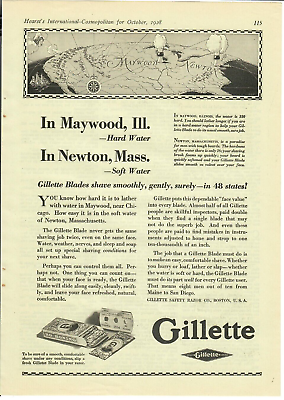 #ad 1928 Gillette Safety Razor Print Ad Hard Water Soft Water Smooth Shave $14.95