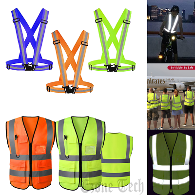 #ad 5 Pockets Safety Vest Reflective Belt Straps W High Visibility Stripes Security $6.20