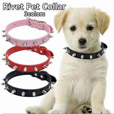 #ad Small Dog Spiked Studded Collar Rivets Pet Faux PU Leather Collars Toys Neckla ` $1.36