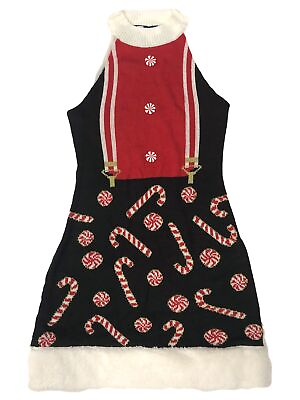 #ad Womens Jrs Black Christmas Candy Cane Ugly Holiday Sweater Dress $29.99