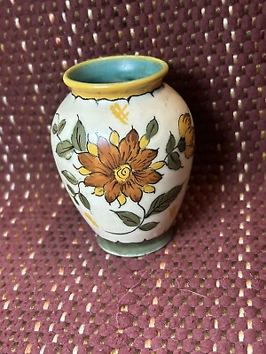 #ad Vintage Gouda Holland 3” Bud Vase with Floral Design Signed $35.00