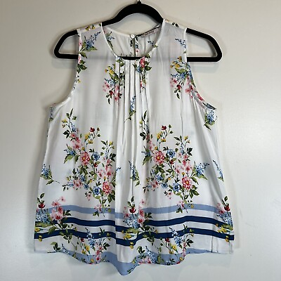 #ad Orsay Womens Sleeveless Blouse White Floral Blue Lightweight US 10 EUR 40 US $16.57