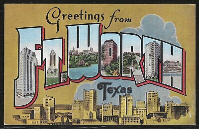 #ad Large Letter: Greetings From Fort Worth Texas Early Linen Postcard Unused $12.00