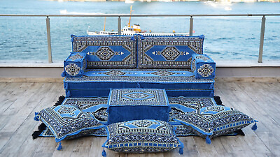 #ad Traditional Blue Turkish Floor Sofas Ethnic Cushions Window Seat Sofa Vintage $549.00