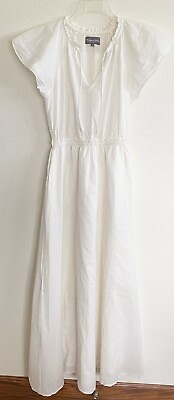 #ad Michael Stars White Ruffle Sleeve Maxi Dress Sz M Gauze Cottagecore Shabbychic $35.70