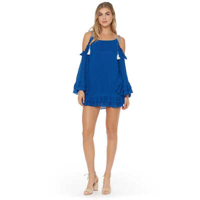 #ad RED CARTER Womens Cold Shoulder Swimsuit Beach Coverup Sheer Tunic Blue XS 4 $79.99