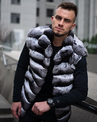 #ad Winter Warm Mens Real Rex Rabbit Fur Coat Chinchilla Waistcoat Jacket Thick Vest $445.55