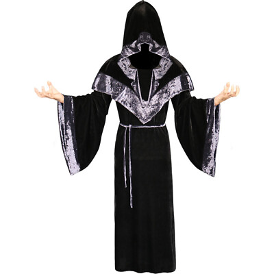 #ad Halloween Hooded Robe Cloak Witch Wizard Gold Velvet Stage Performance Costume $47.99