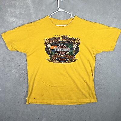 #ad A1 Harley Davidson Motorcycles T Shirt Adult 2XL XXL Yellow Bike Week Daytona $14.99