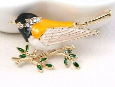 #ad Bird Chickadee Yellow Vintage Gold Pin Brooch D 3616 $6.99
