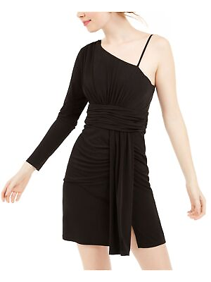 #ad TEEZE ME Womens Long Sleeve Asymmetrical Neckline Short Party Body Con Dress $4.24