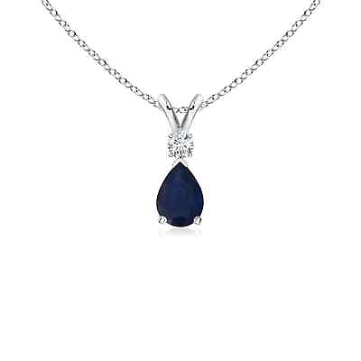#ad ANGARA Grade A 6x4mm Natural Blue Sapphire Pendant with Diamond in 14K Gold $350.10