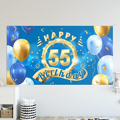 #ad 5665 Happy 55th Birthday Backdrop Banner Decor Blue – Cheers to 55 Years Old ... $19.74