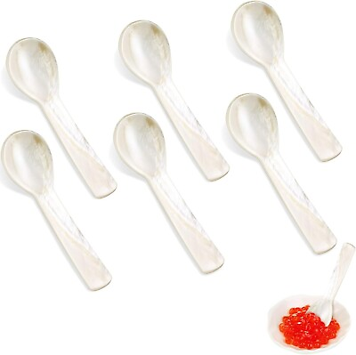 #ad CAVIAR SHELL SPOON MOTHER OF PEARL ROUND HANDLE ICE CREAM SALT COFFEE 6PCS 3.55quot; $15.99