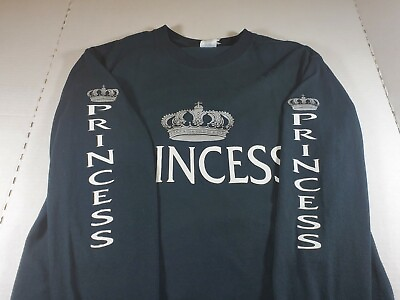 #ad Gildan Womens Shirt Size Small Long Sleeve Princess Logo Crown Tiara Black NWOT $13.99