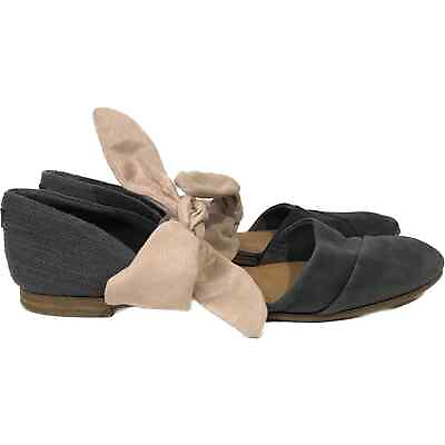 #ad Toms Jutti D#x27;orsay Flats Pink Bow Black Leather Forged Iron Grey Cotton Womens 8 $21.59