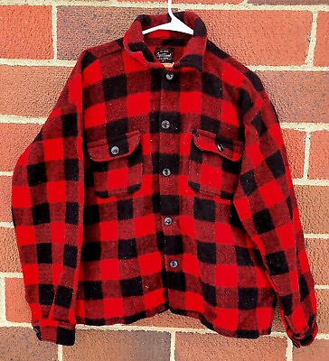 #ad Humphrey Vintage 60s Buffalo Plaid Mackinaw Jacket size XL Wool Canada Flannel $40.00