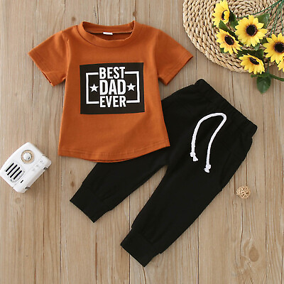 #ad Toddler Boys Girls Short Sleeve Letter Printed T Shirt Tops Pants Outfits $18.91