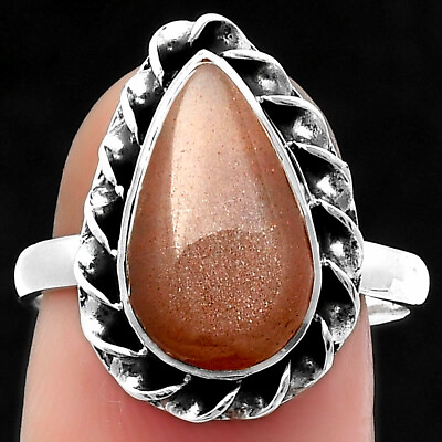 #ad Natural Peach Moonstone 925 Sterling Silver Ring s.8 Jewelry R 1083 $10.49