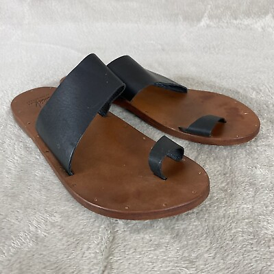 #ad Beek by Two Birds Finch Slide Sandals Size 7 Black Leather Toe Loop $59.99