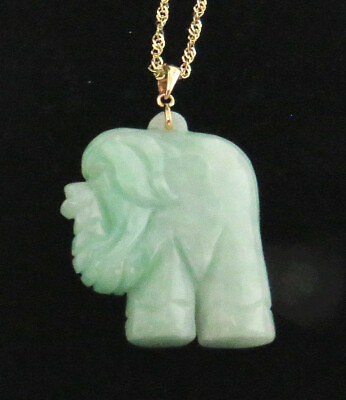 #ad NYJEWEL 14k Yellow Gold Elephant A Jade Pendant Necklace 16quot; $399.00