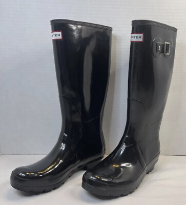 #ad Hunter Women’s Sz 9 Men’s Sz 8 Black Rain Boots Original Tall W23499 EUC $37.79