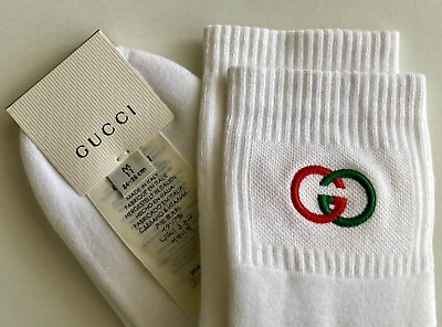 #ad Gucci GG Logo White w Red Green Socks Sz Mens 11 24 26cm New With Tags LOVELY $185.00