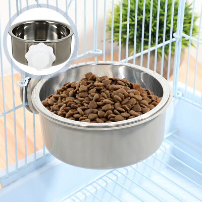 #ad Pet Feeder Cage Water Bowl Hanging Dog Crate Food Plate Drinking Feeding Dishes $9.58