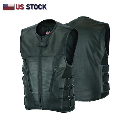 #ad SWAT Men Bullet Proof style Leather Motorcycle Vest Bikers Club #HL11645SPT CLUB $59.99