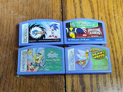 #ad Leapster Learning Game System Lot Of 4 Cartridges SonicX Wolverine SpongeBob $20.00