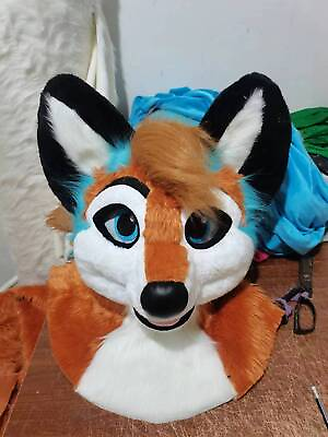 #ad Long Fur Husky Dog Fox Mascot Head Party Halloween Fur Cosplay Head $159.00