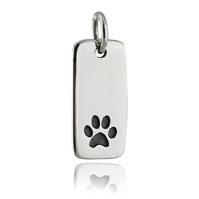 #ad Paw Print Charm 925 Sterling Silver Rectangle Disk Etched Design Pendant NEW $27.00