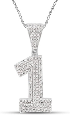 #ad 3 4 Ct Lab Created Moissanite Lucky Numberquot;1quot; Pendant Necklace Sterling Silver $130.97