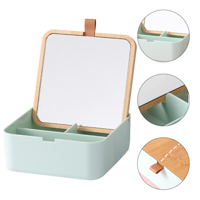 #ad Makeup Organizer Box Flip Storage Table Vanity Mirror Desk Cosmetic $15.24