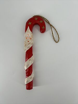#ad Santa Clause Candy Cane 8quot; Christmas Ornament Holiday Wood Carved Holiday Rustic $10.49