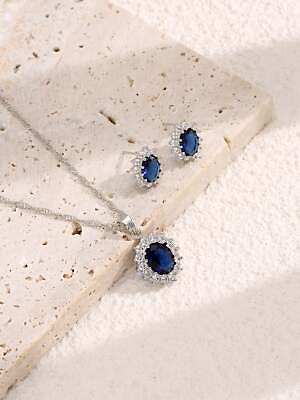 #ad 3pcs set Cubic Zirconia Decor Jewelry Set Gemstone Charm Necklace amp; Earrings $5.32