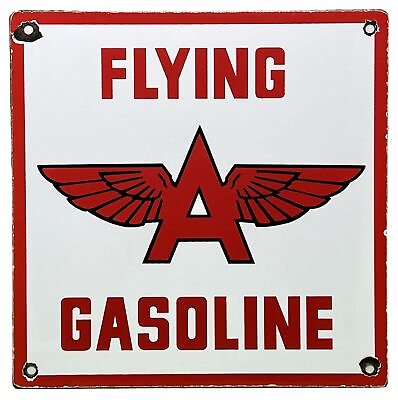 #ad VINTAGE FLYING A GASOLINE PORCELAIN SIGN MOTOR OIL GAS STATION PUMP PLATE SERVIE $99.76