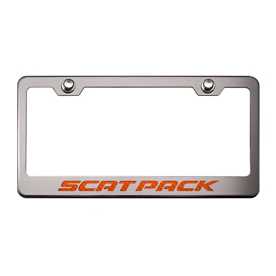 #ad Plate Frame w Orange Carbon Fiber quot;Scat Packquot; Inlay for Dodge Challenger Charger $89.95