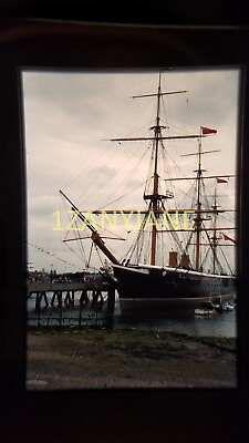 #ad AX09 VINTAGE 35mm SLIDE Photo LARGE SHIP WITH MULTIPLE MASTS DOCKED $4.90