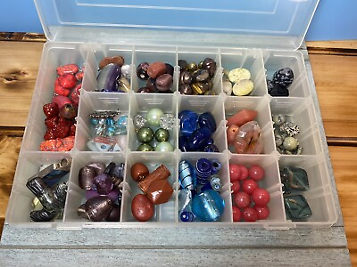 #ad Vtg Lot LARGE Beads Stone Glass Findings Harvested jewelry Making Estate Find $49.50