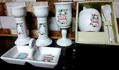Ceramic Set Israel Jewish S Shabbat Vintage Candleholder basket cups 5 pieces $145.00