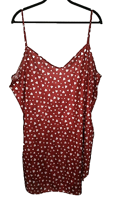 #ad Vintage Hearts Chemise Valentines Pattern Petra Red Nightgown Cute Plus Size 2X $29.99