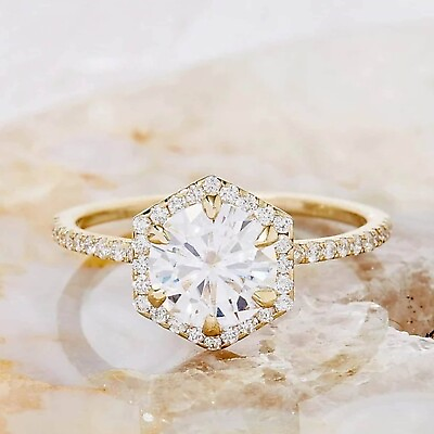 #ad 2.35Ct Round Cut Lab Created Diamond 14k Yellow Gold Plated Halo Engagement Ring $81.94