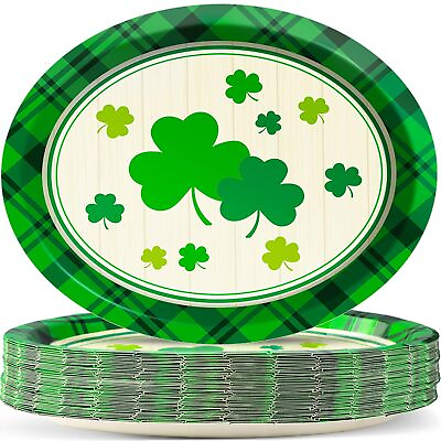 #ad 50 Pcs St. Patrick’s Day Party Oval Paper Plates 11inch Large Green Shamrocks... $39.06