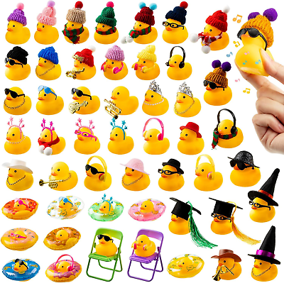 #ad 50 Sets Rubber Duck Cute Rubber Duck Bath Party Toys Bathtub Toys Shower Car Hat $37.80
