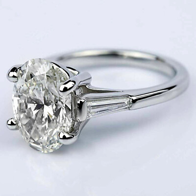 #ad Three Stone 2.90 Carat VS2 H Oval Cut Diamond Engagement Ring 14k White Gold $19140.00